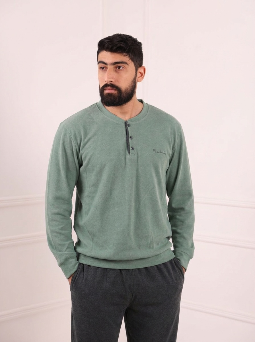 Pyjama homme hiver élégant couleur vert naturel