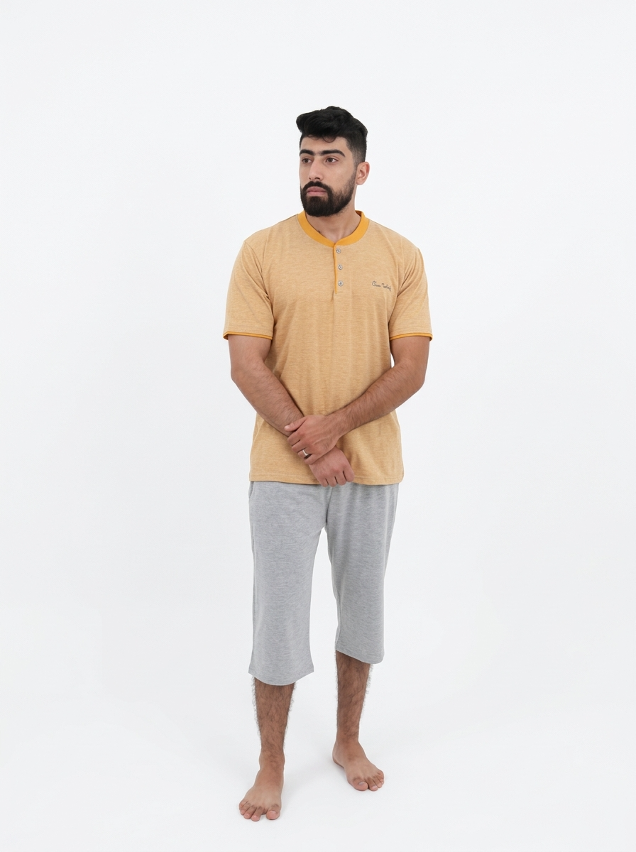 Pyjama Pantacourt Homme Moutarde & Gris Clair