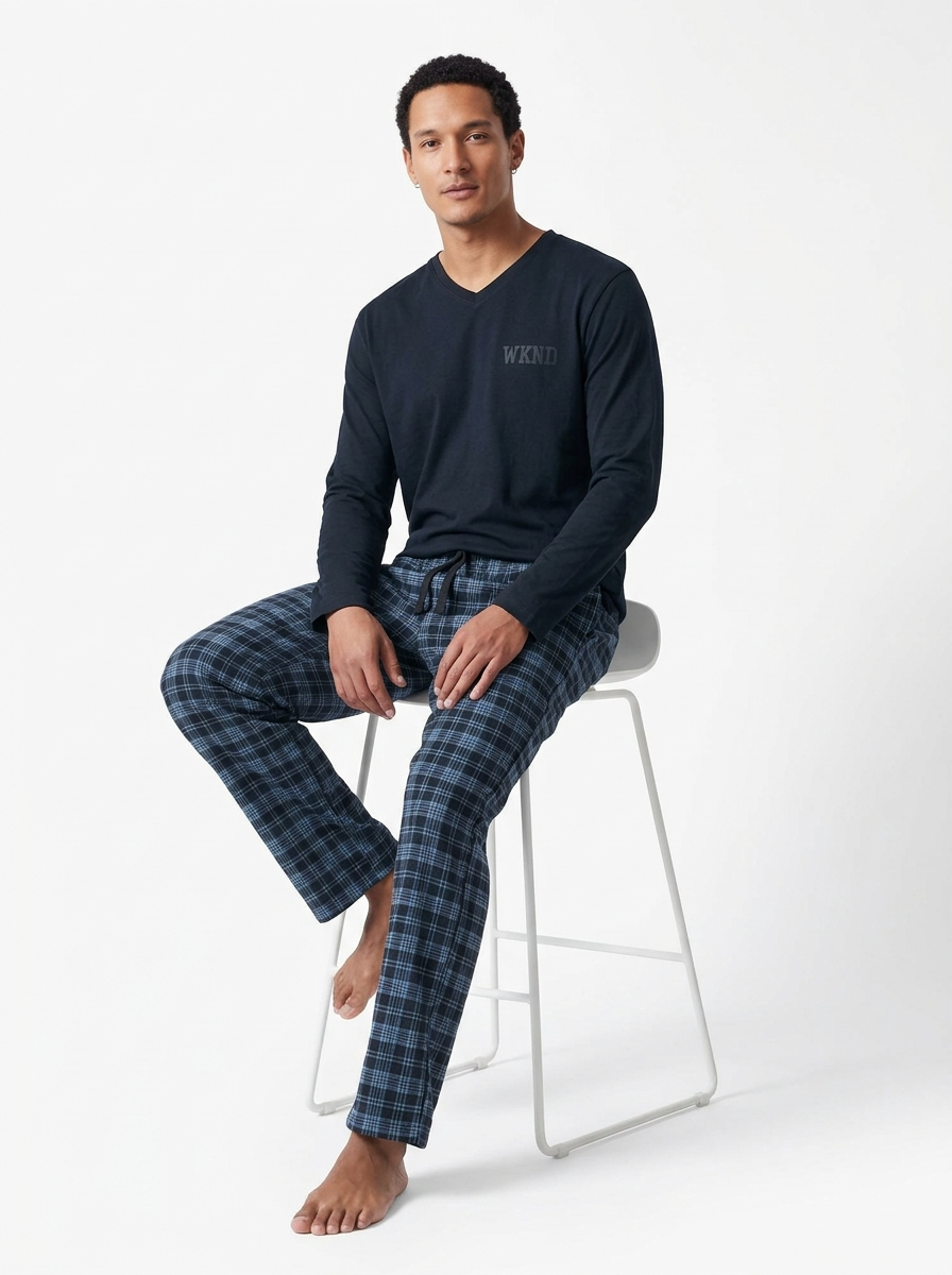 Esmara Pyjama Homme en Coton Bleu Nuit à Carreaux