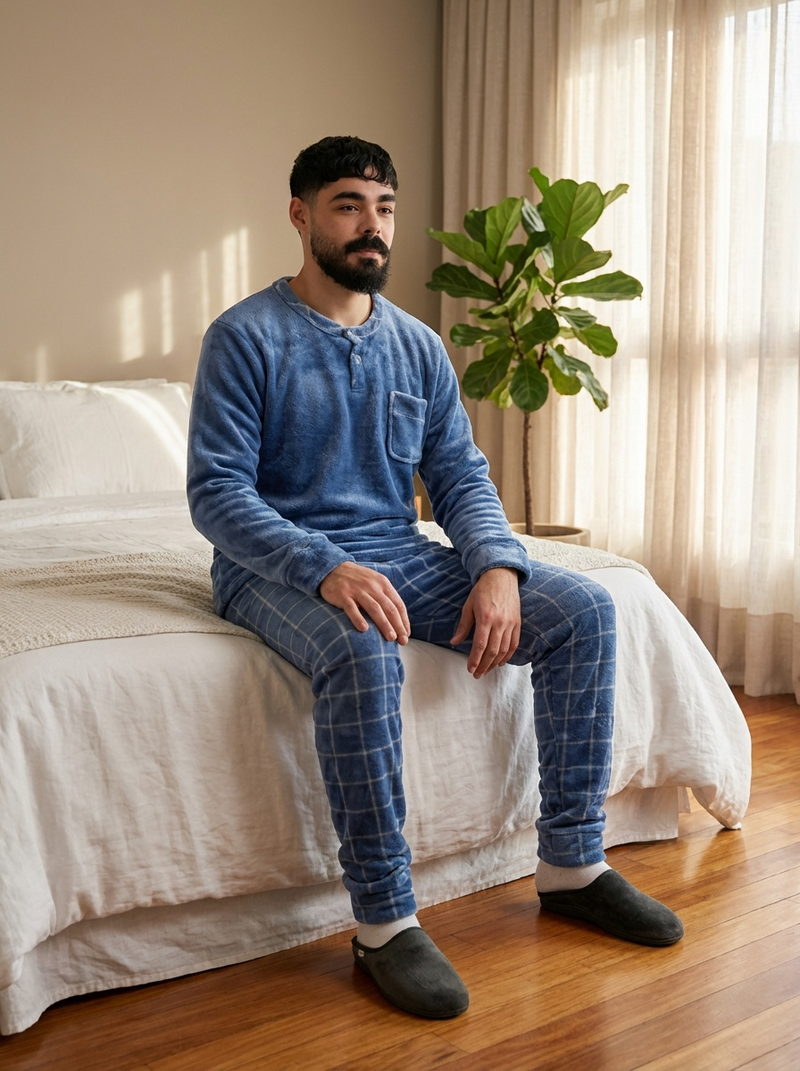 Pyjama Homme Velours Bleu Ciel – Style & Confort