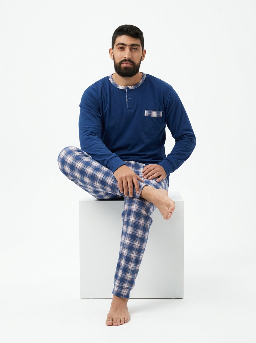 Pyjama Homme Bleu Carreaux – Printemps (KF47)