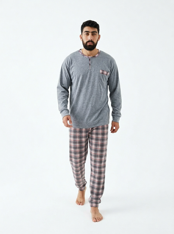 Pyjama Homme Gris & Carreaux – Printemps (KF47)