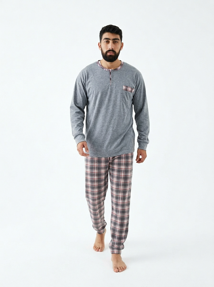 Pyjama Homme Gris & Carreaux – Printemps (KF47)