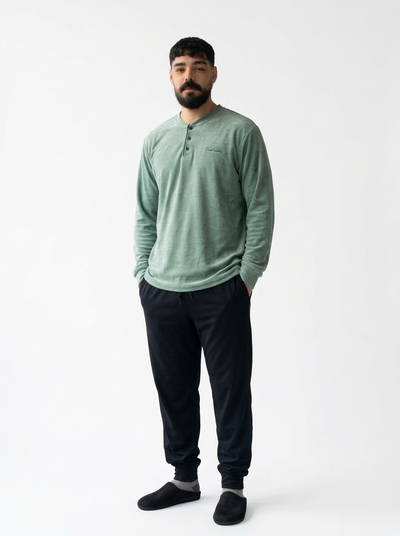 Pyjama Homme Vert Clair & Noir – Confort Premium