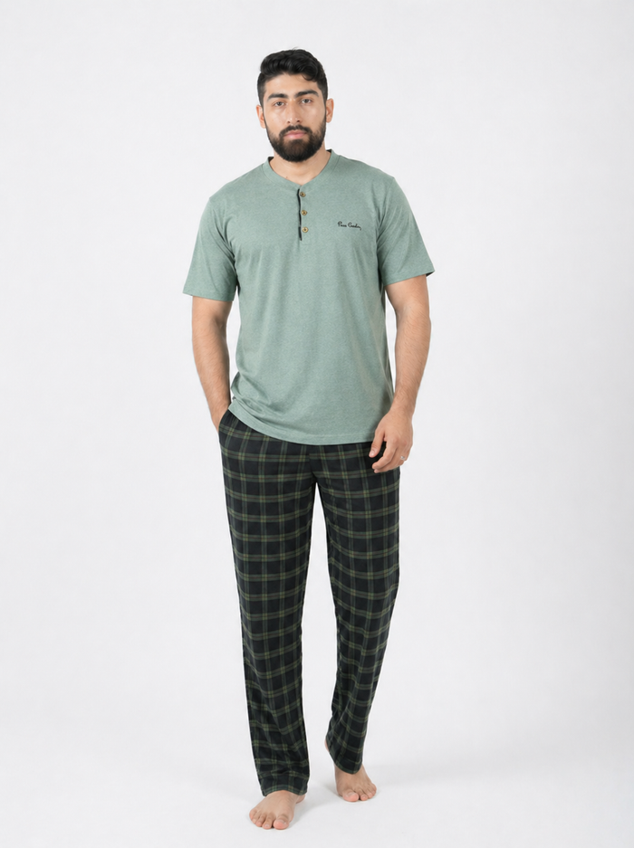 Pyjama Homme à Carreaux Vert Sauge