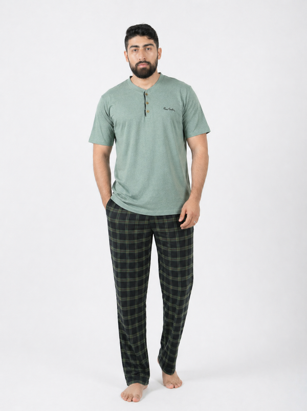 Pyjama Homme à Carreaux Vert Sauge