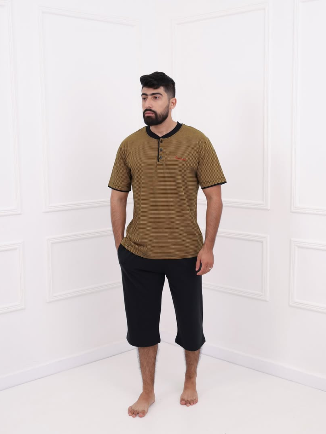 Pyjama homme marron avec pantacourt – Confort premium Maroc