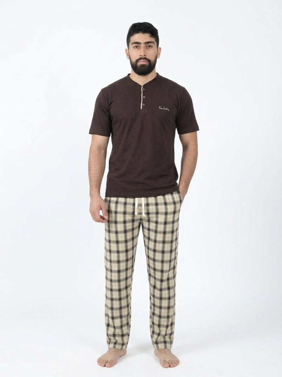 Pyjama Homme Marron à Carreaux – Ensemble Confortable et Élégant