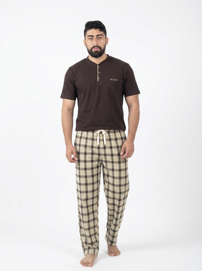 Pyjama Homme Marron à Carreaux – Ensemble Confortable et Élégant