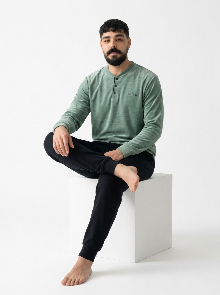 Pyjama Homme Vert Clair & Noir – Confort Premium