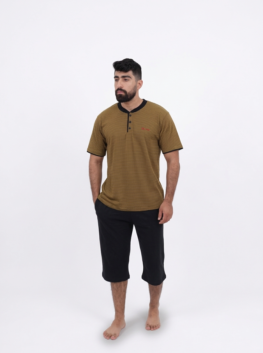 Pyjama Pantacourt Homme Marron Rayé