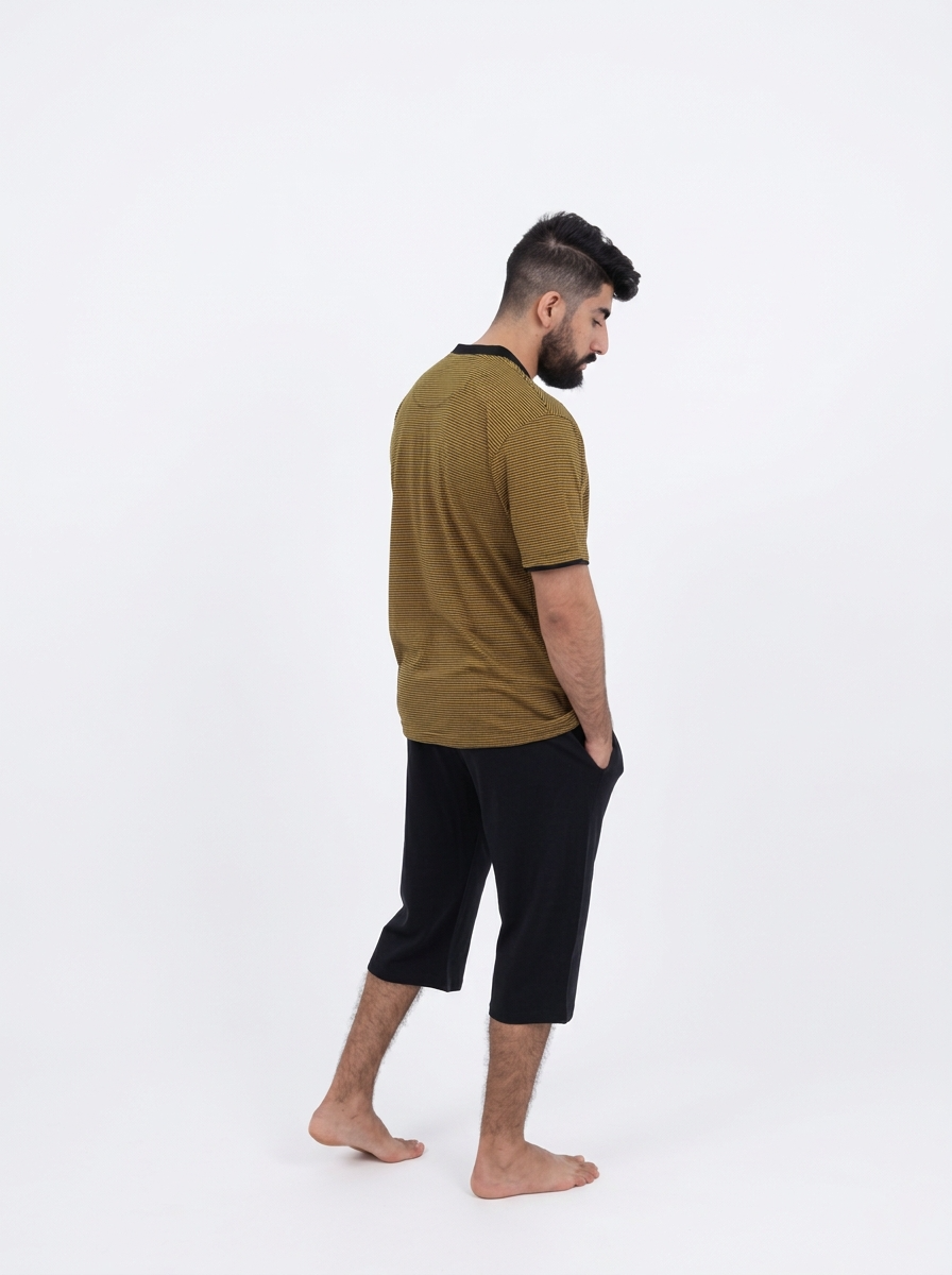 Pyjama Pantacourt Homme Marron Rayé