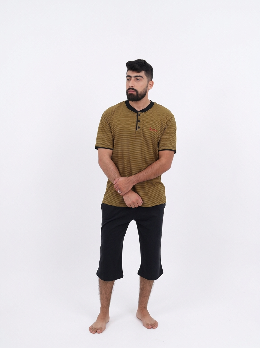 Pyjama Pantacourt Homme Marron Rayé