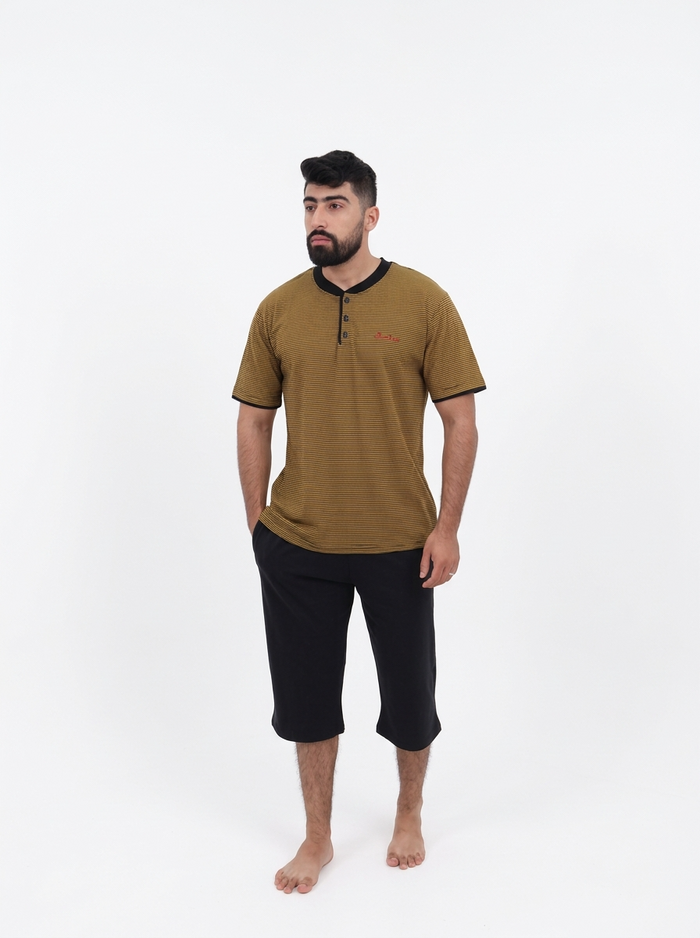 Pyjama Pantacourt Homme Marron Rayé