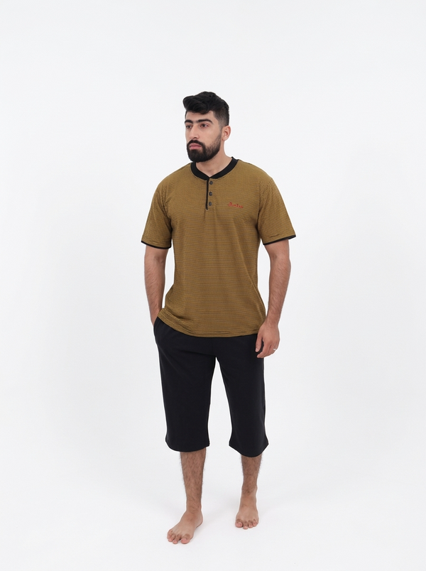 Pyjama Pantacourt Homme Marron Rayé