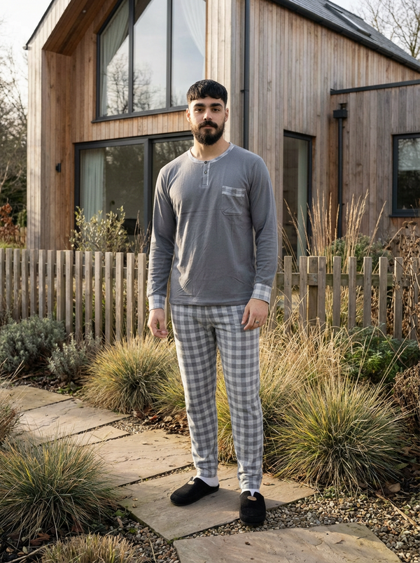 Pyjama Homme Gris Clair Carreaux – Printemps (KF34)