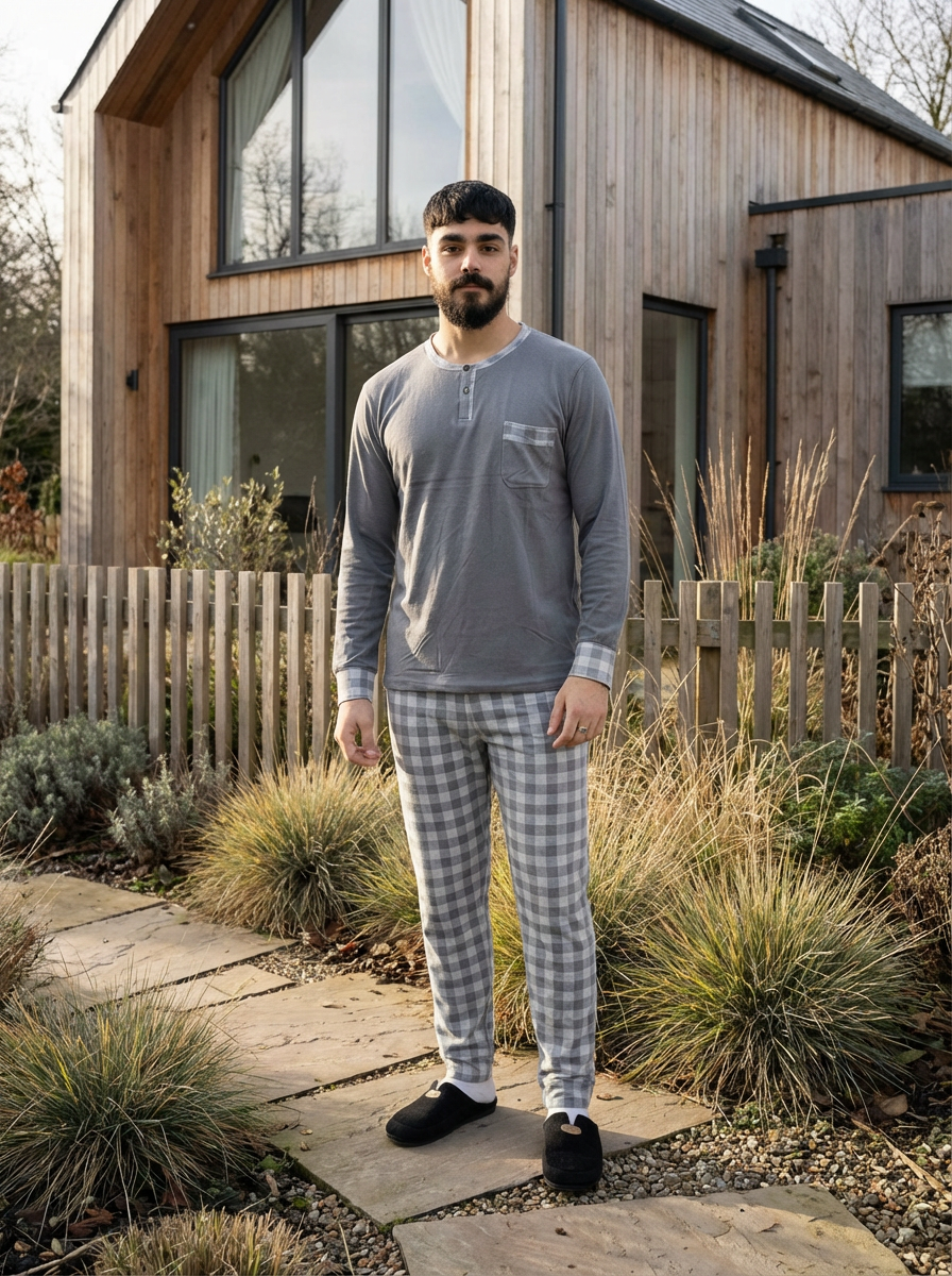 Pyjama Homme Gris Clair Carreaux – Printemps (KF34)