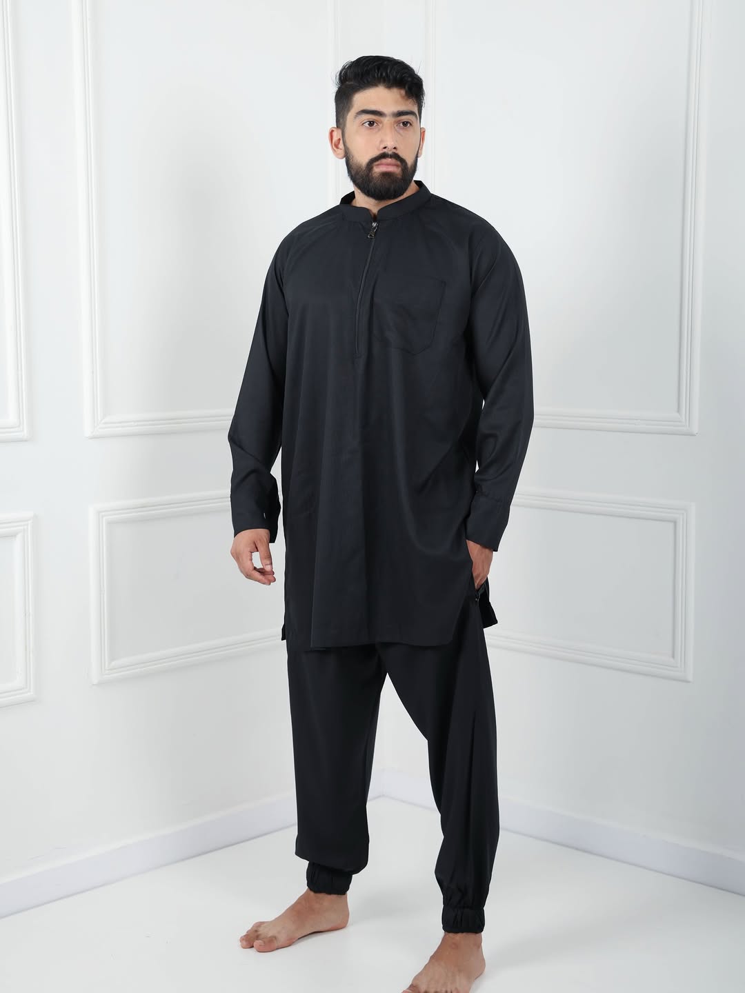 Qamis Traditionnel Moderne Noir