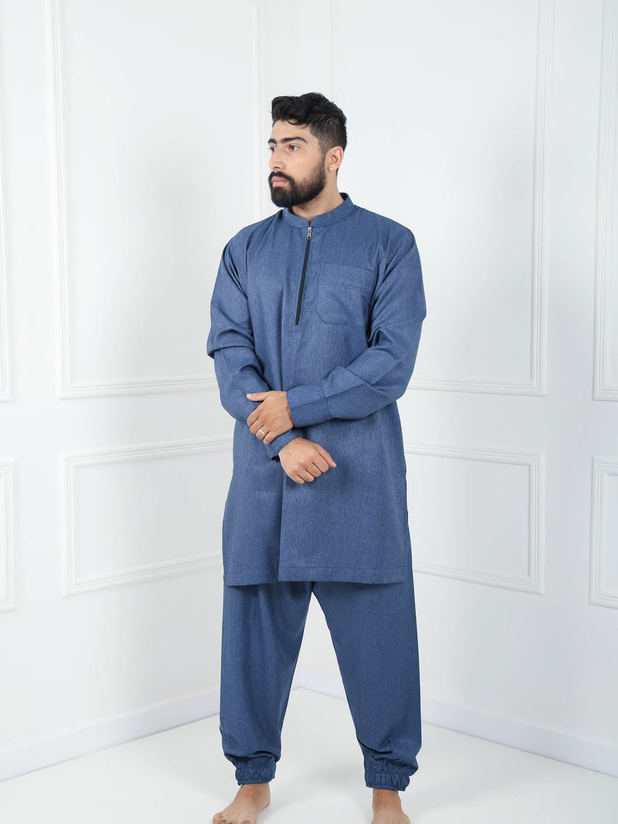 Qamis Traditionnel Moderne Bleu Jeans