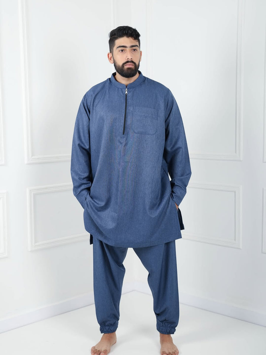 Qamis Traditionnel Moderne Bleu Jeans