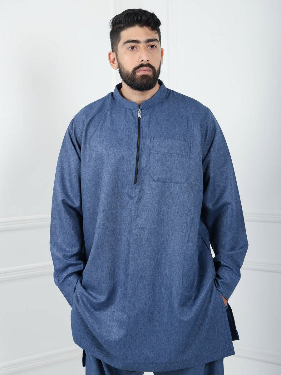 Qamis Traditionnel Moderne Bleu Jeans