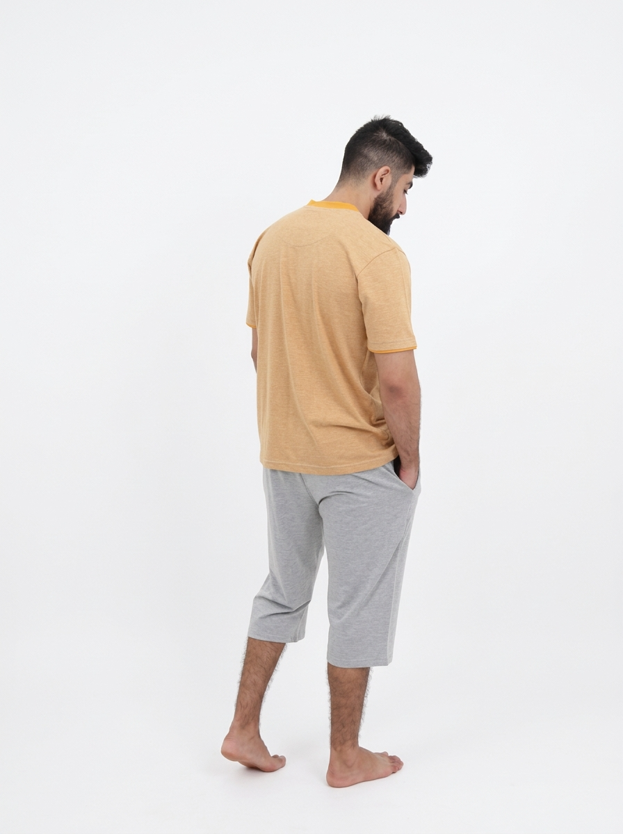 Pyjama Pantacourt Homme Moutarde & Gris Clair