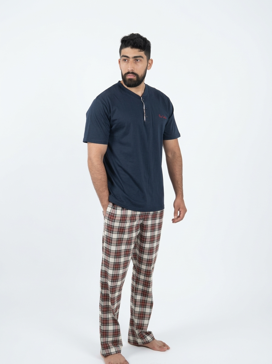 Pyjama Homme Bleu Marine à Carreaux