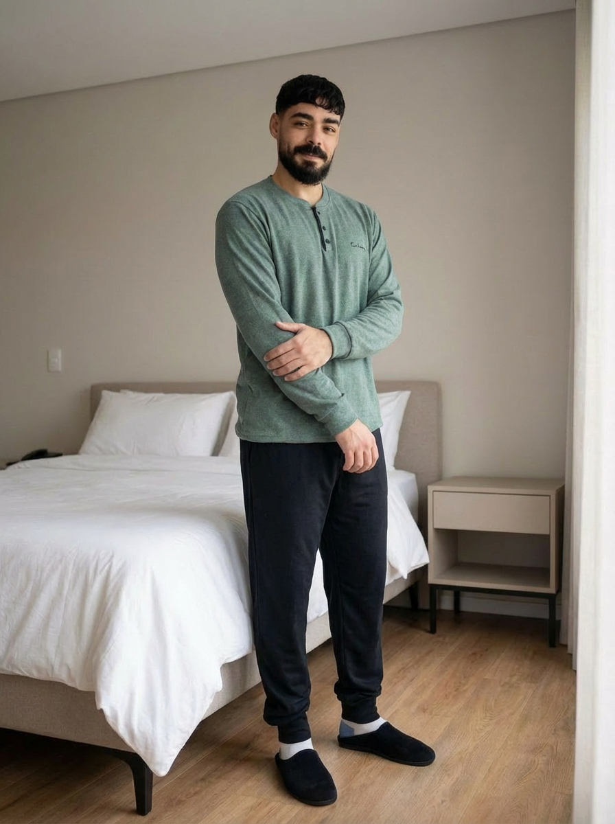 pyjama-homme-coton-premium-vert-fonce-noir-mode-maroc