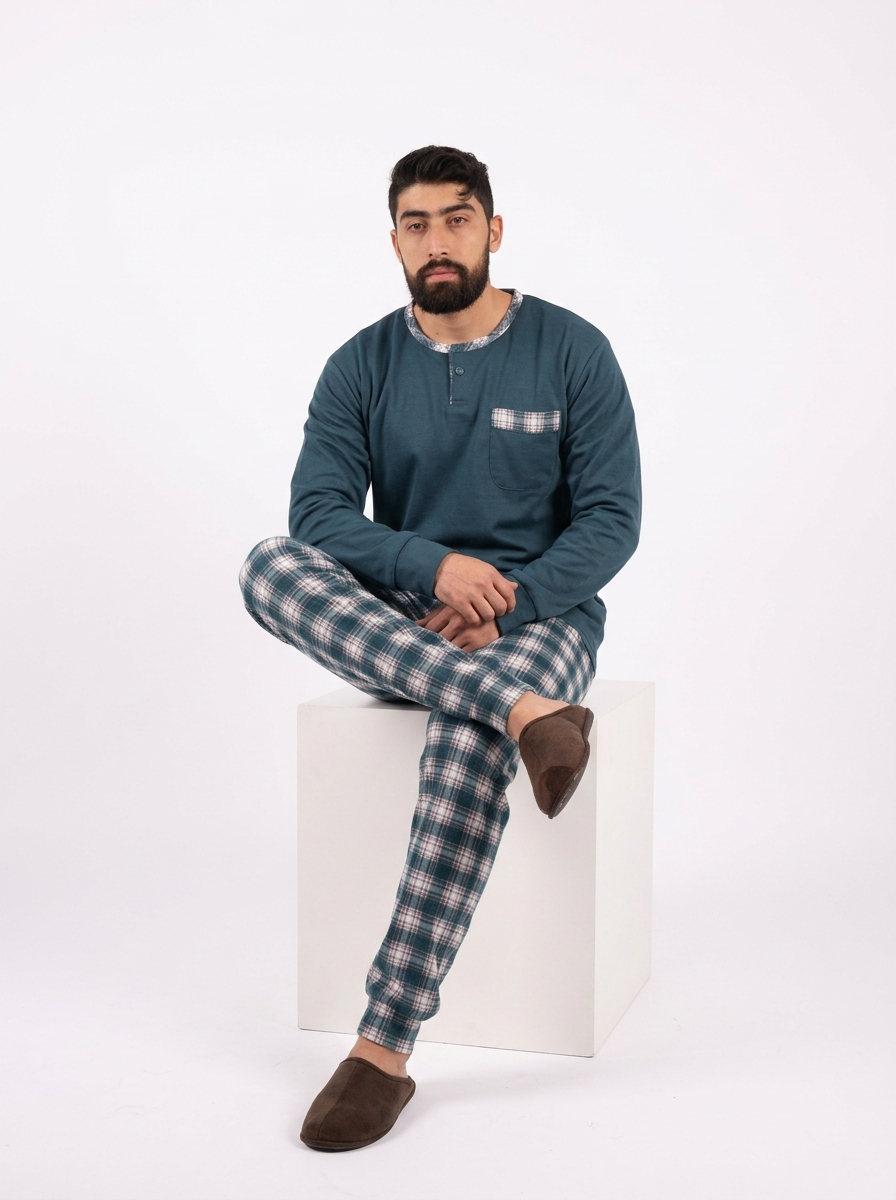 Pyjama Homme Vert Foncé Carreaux – Printemps (KF47)