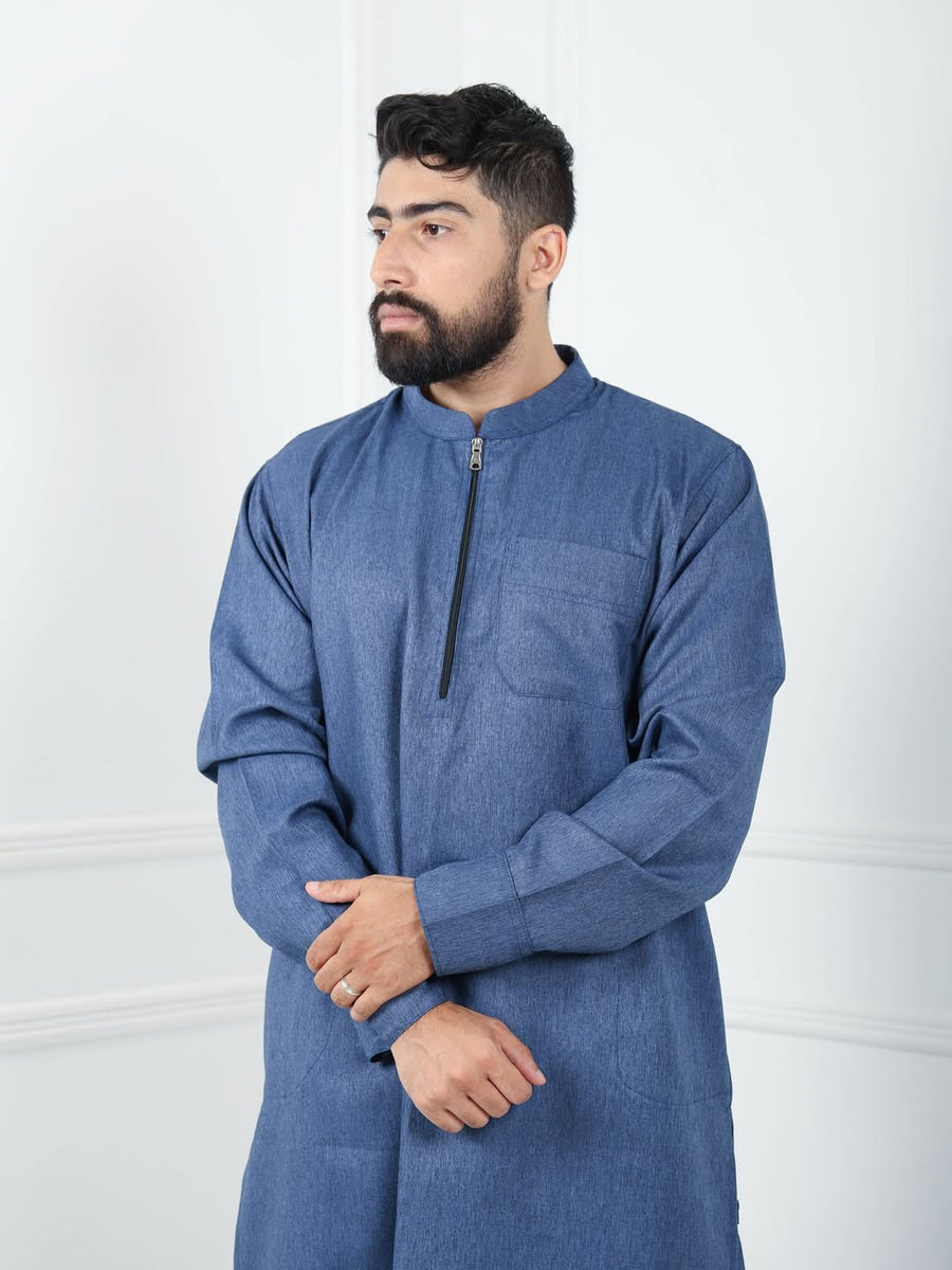 Qamis Traditionnel Moderne Bleu Jeans