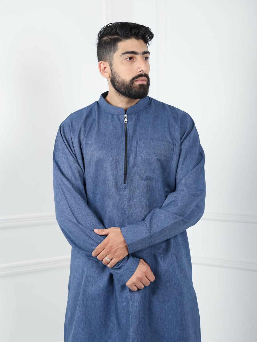 Qamis Traditionnel Moderne Bleu Jeans