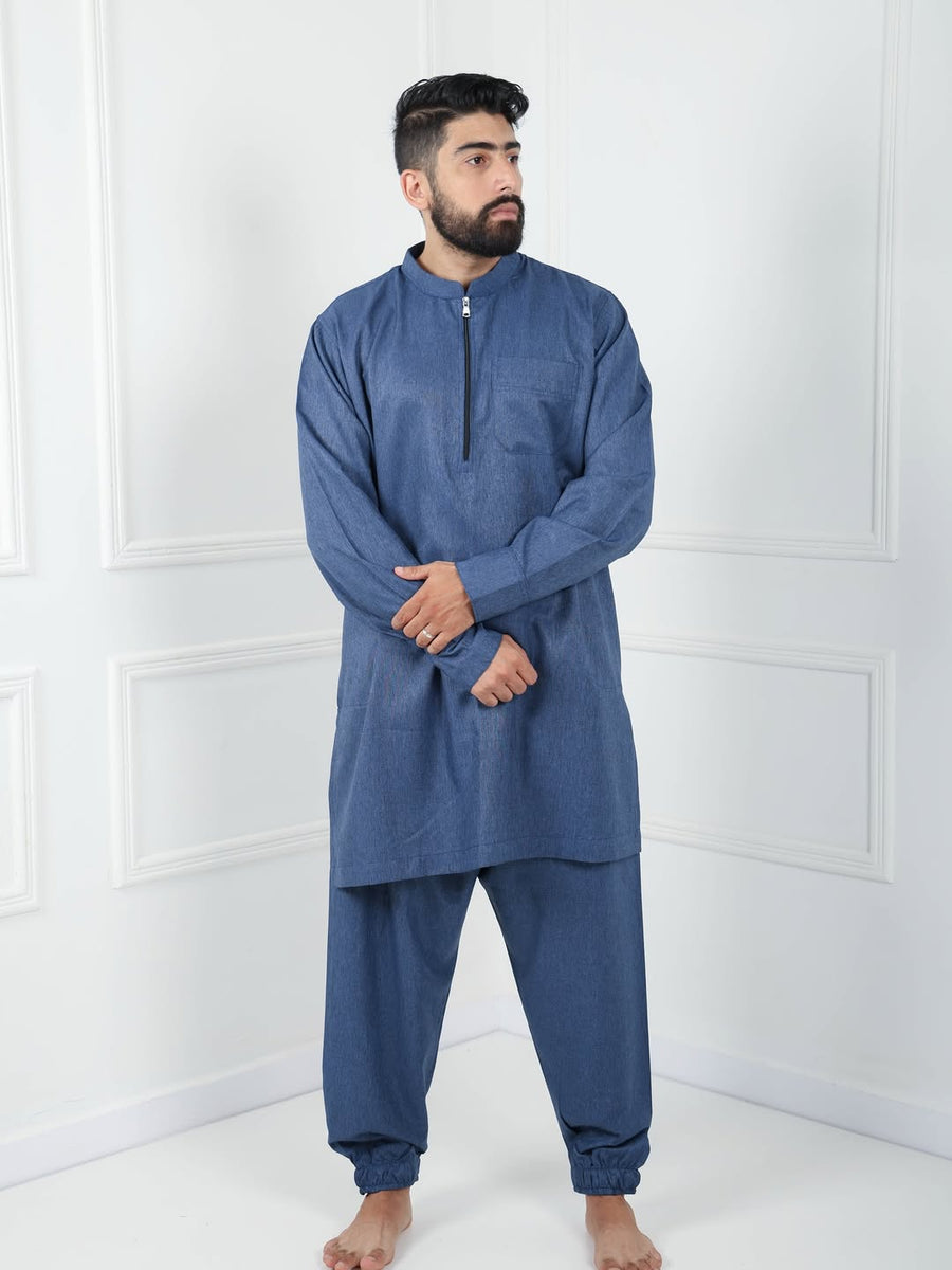 Qamis Traditionnel Moderne Bleu Jeans