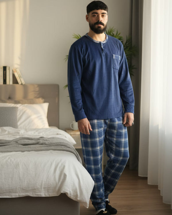 Pyjama Homme Bleu Nuit Carreaux – Printemps (KF36)